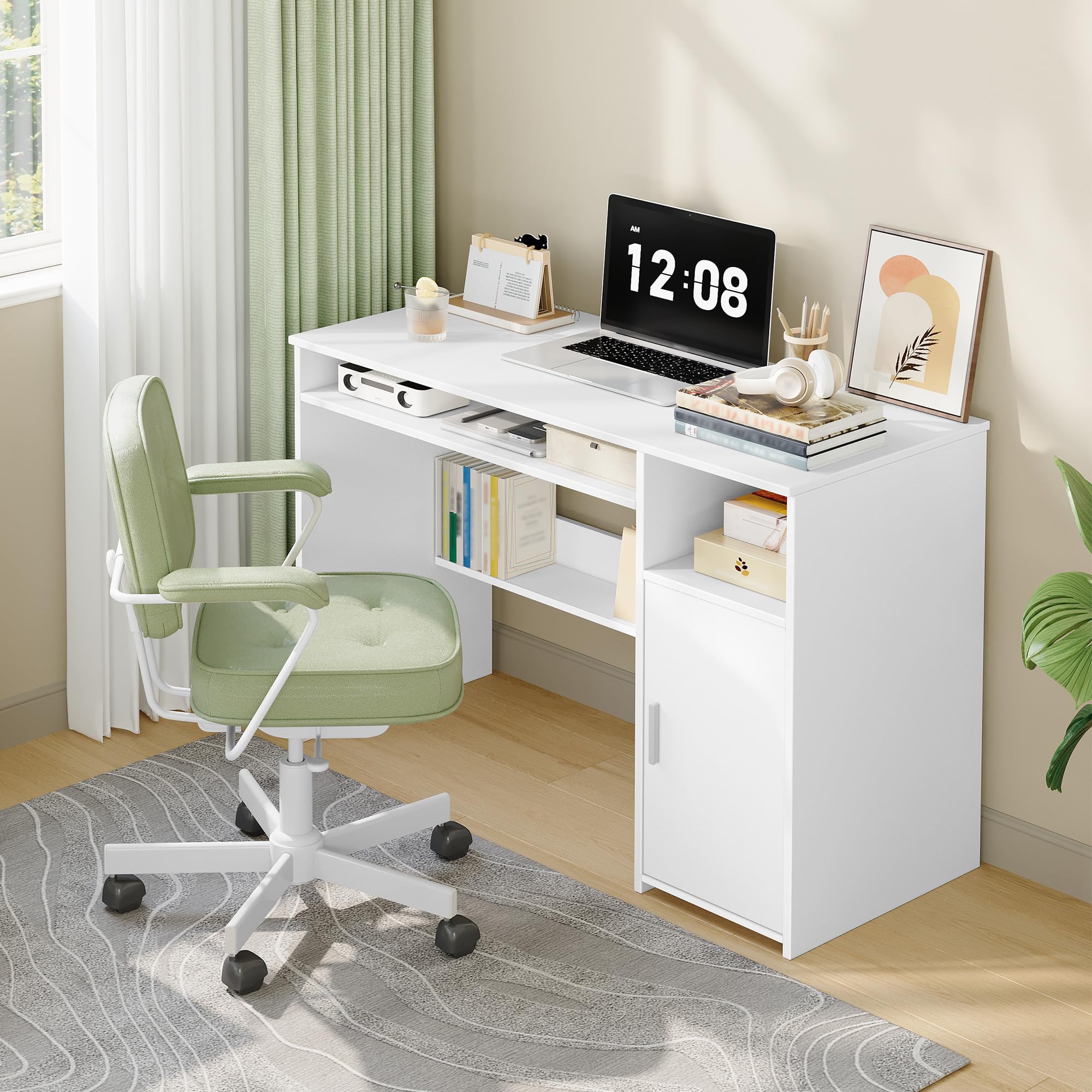 Hzuaneri Schreibtisch 108 x 50 cm 1 Tür Weiß | Minimalistisch, 1 Tür, stabil. Für Büro/Arbeitszimmer/Schlafzimmer. 108x50cm, Weiß. Ref. CD10103X.