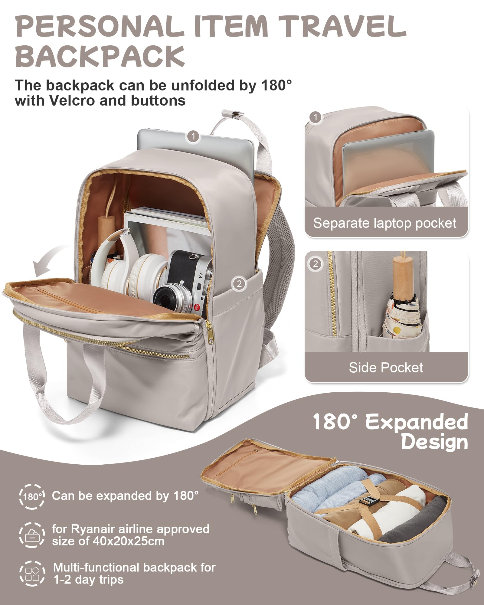 bergsalz zaino ryanair 40x20x25 zaino da viaggio aereo bagaglio a mano 40x20x25 ryanair zaino donna uomo Sportivo da scuola casual laptop da 14 pollici Cachi