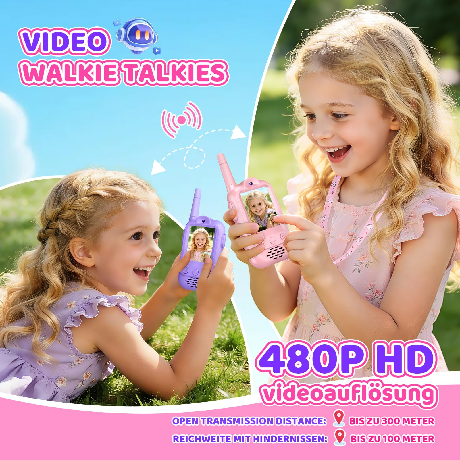 Walkie Talkie Kinder mit Video, Geschenk Mädchen 3 4 5 6 7 8 Jahre Walky Talky Kinder Aufladbar Spielzeug ab 3-12 Jahre Mädchen Geschenkideen Funkgerät Kinder Oster Geschenke Spielzeug für Draußen