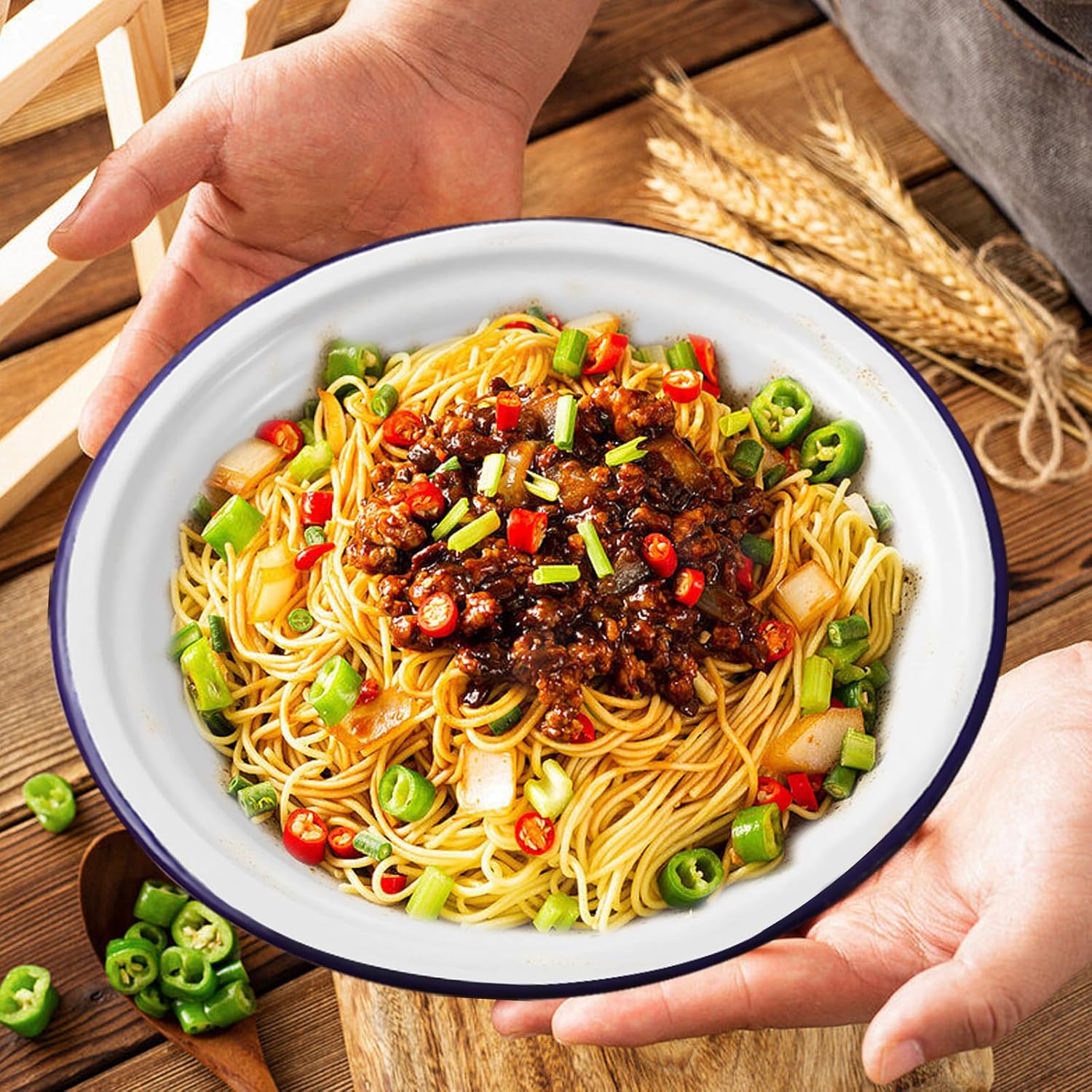 Vintage Style Enamel Bowls Set Round Mixing Bowls Stackable Stable Bottom for Serving and Cooking