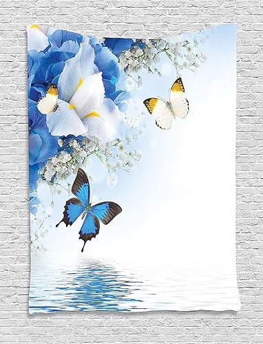 Ambesonne Tapiz floral, diseño de flores silvestres monarcas voladoras lirios en el lago terapia spa, colgante de pared para dormitorio, sala de