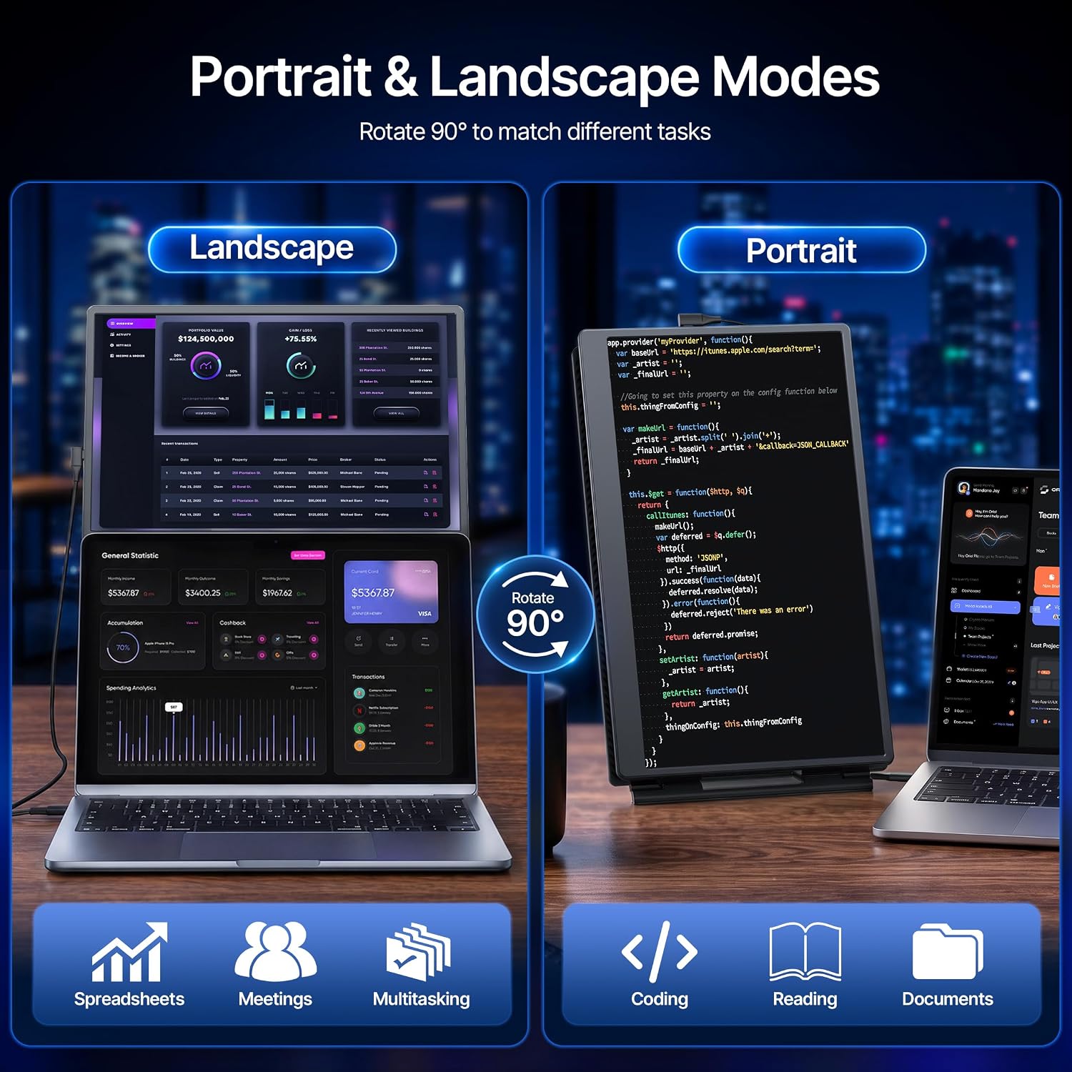 Laptop Screen Extender 15.6", 5 Modes & Detachable Slim Portable Monitor