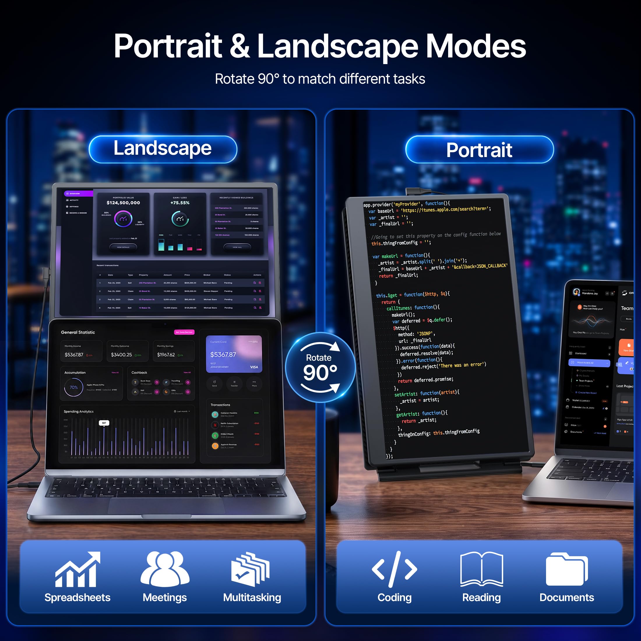 Laptop Screen Extender 15.6", 5 Modes & Detachable Slim Portable Monitor view 3