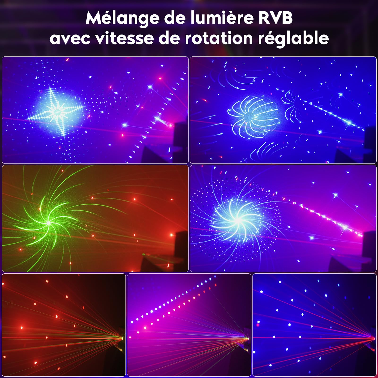 Lumière disco, Lumière DMX avec 9 Lentilles LED RVB, Projecteur DJ avec Effet Stroboscopique Activé par le son, Convient pour Fêtes, Clubs, Mariages, Concerts, Bars, Anniversaires