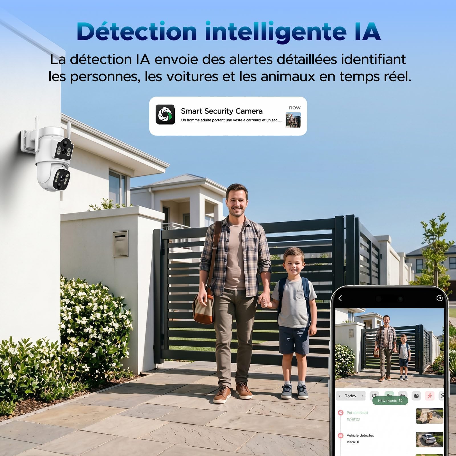 Caméra de Surveillance 4G LTE Solaire avec SIM, Double Objectif PTZ et IA