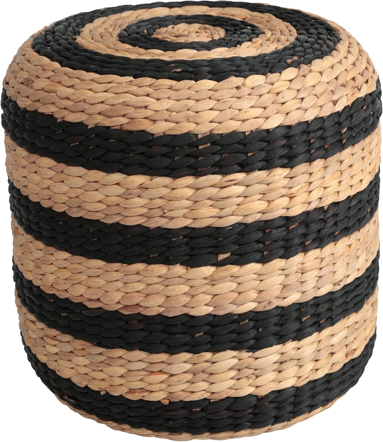 JONATHAN Y TBL2501A Aimee 15.7" Modern Minimalist Alternating Hand-Woven Hyacinth Ottoman for Living Room, Bedroom, Entryway, Foyer, Natural Seagrass Foot Stool, Handwoven Footrest, Natural/Black
