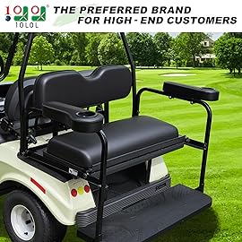 10L0L Golf Cart Rear Seat Kit Arm Rest Set with Cup Holder EzGo Yamaha Drilling Required or Drilling No Required Kits Include - Black