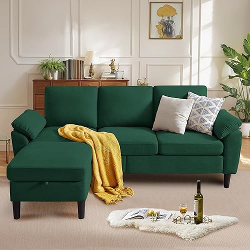 Miniatura 14 de Juego de sofá modular de 2 piezas para sala de estar, sofá convertible moderno de lino en forma de L de 79 pulgadas con otomana móvil y silla Gris