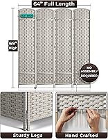 Vista 5 de Sorbus Divisor de habitación de 4 paneles de 6 pies de alto, pantalla de privacidad, paneles dobles extra anchos con bisagras, diseño de malla Beige