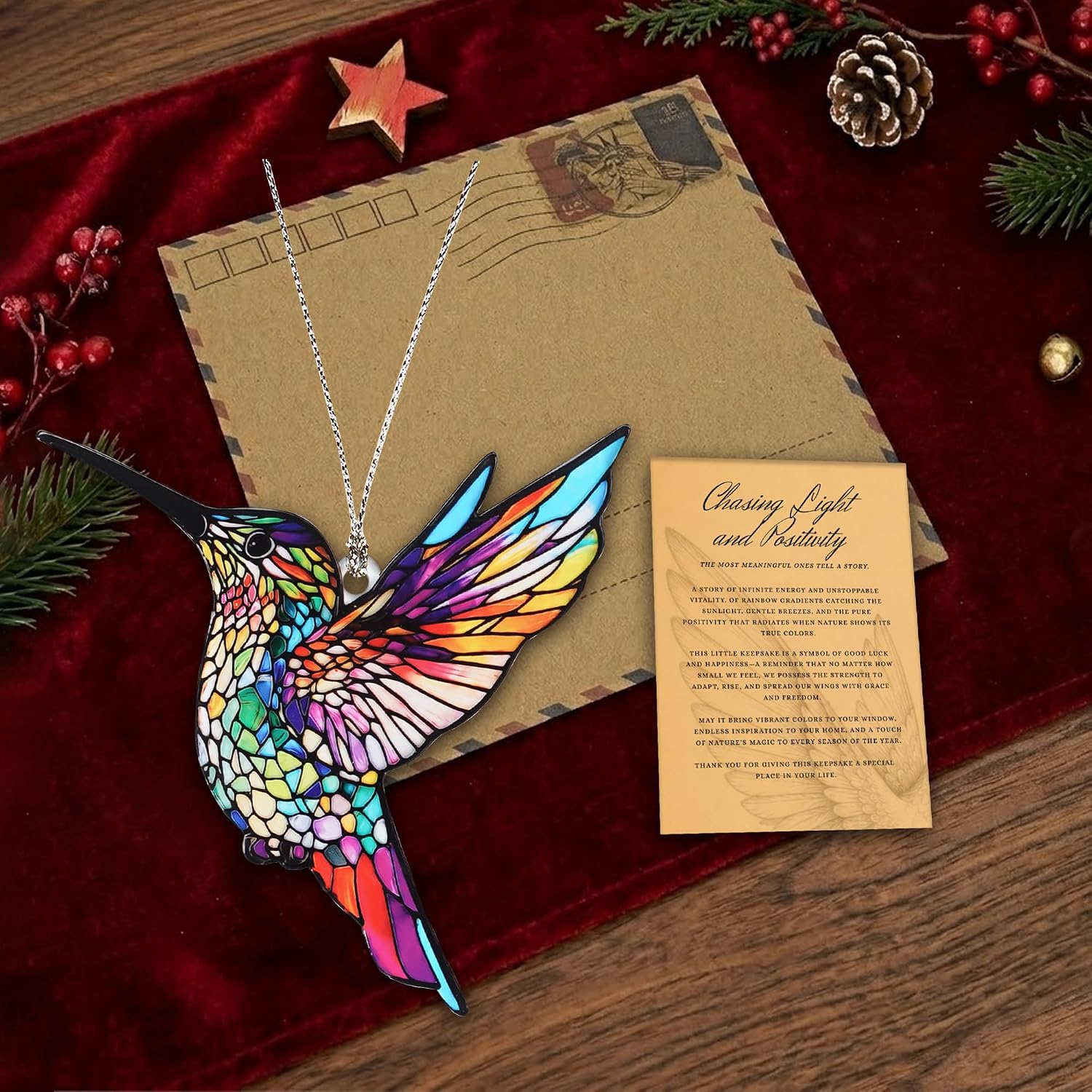 Hummingbird Suncatcher Gifts for Women, Colorful Hummingbird Hanging Ornament for Christmas Tree, Acrylic Decorative Hanging Ornaments for Door, Yard or Windows, Home Decor, Birthday Gift for Mom