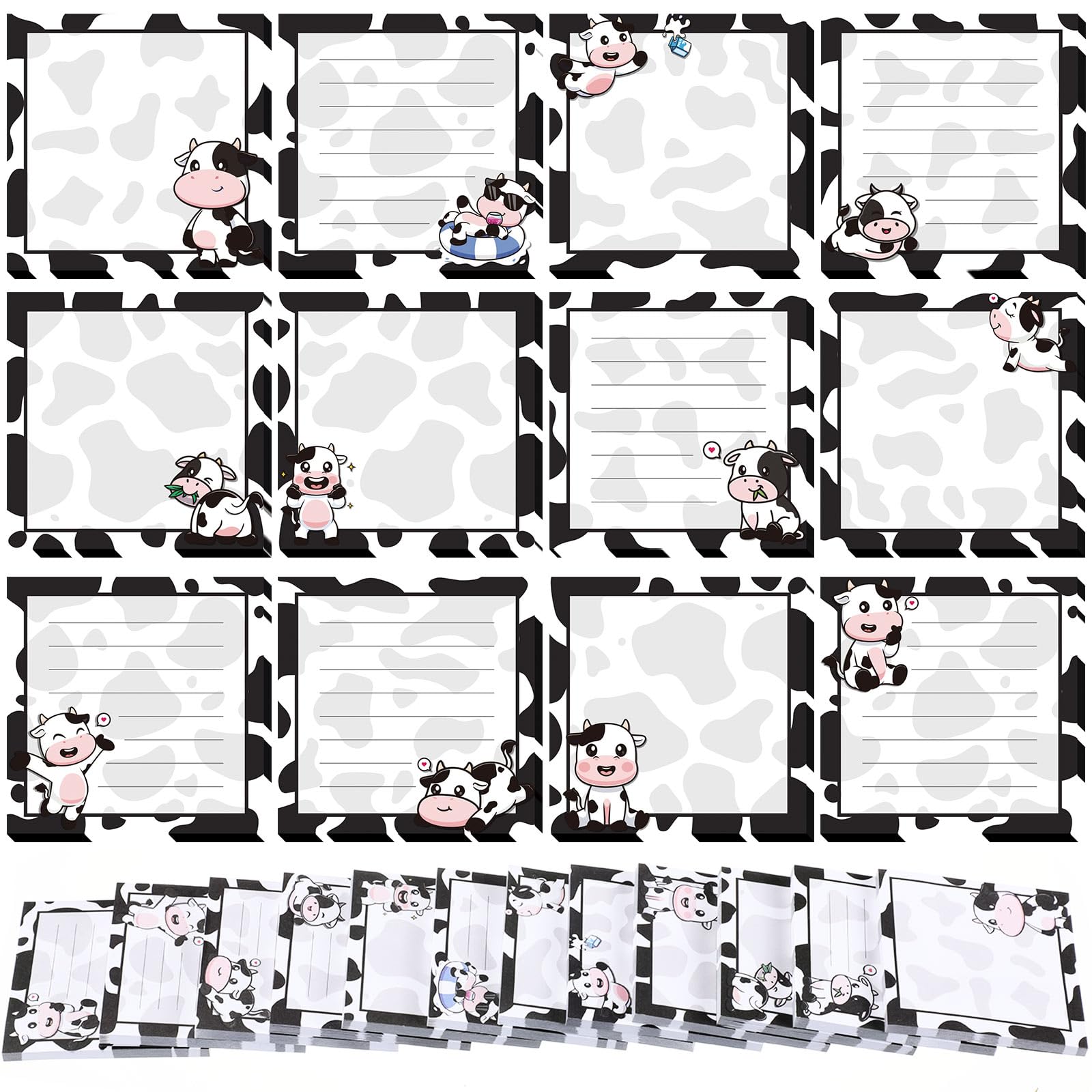 Handepo 12 Pack Cow Sticky Notes Bulk Small to Do List Funny Cute Animals Notepad Supplies for Office School Gifts, 600 Sheets in Total