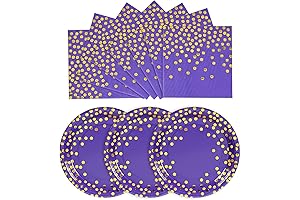 Purple and Gold Paper Plates 25 ct. 7in. & 25 ct. 6.5in. Purple Napkins