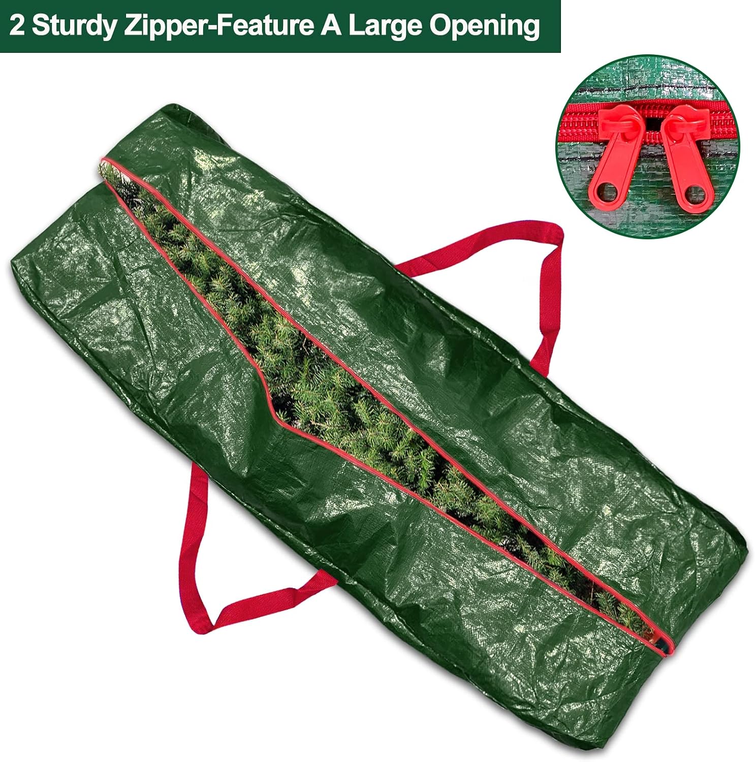 TURNMEON 2 Pack Christmas Tree Storage Bag For 7.5 Ft Disassembled Artificial Xmas Tree 50"x15"x20" Card Slot Handles Dual Zippers Waterproof Large Holiday Christmas Storage Container Tote Box (Green)