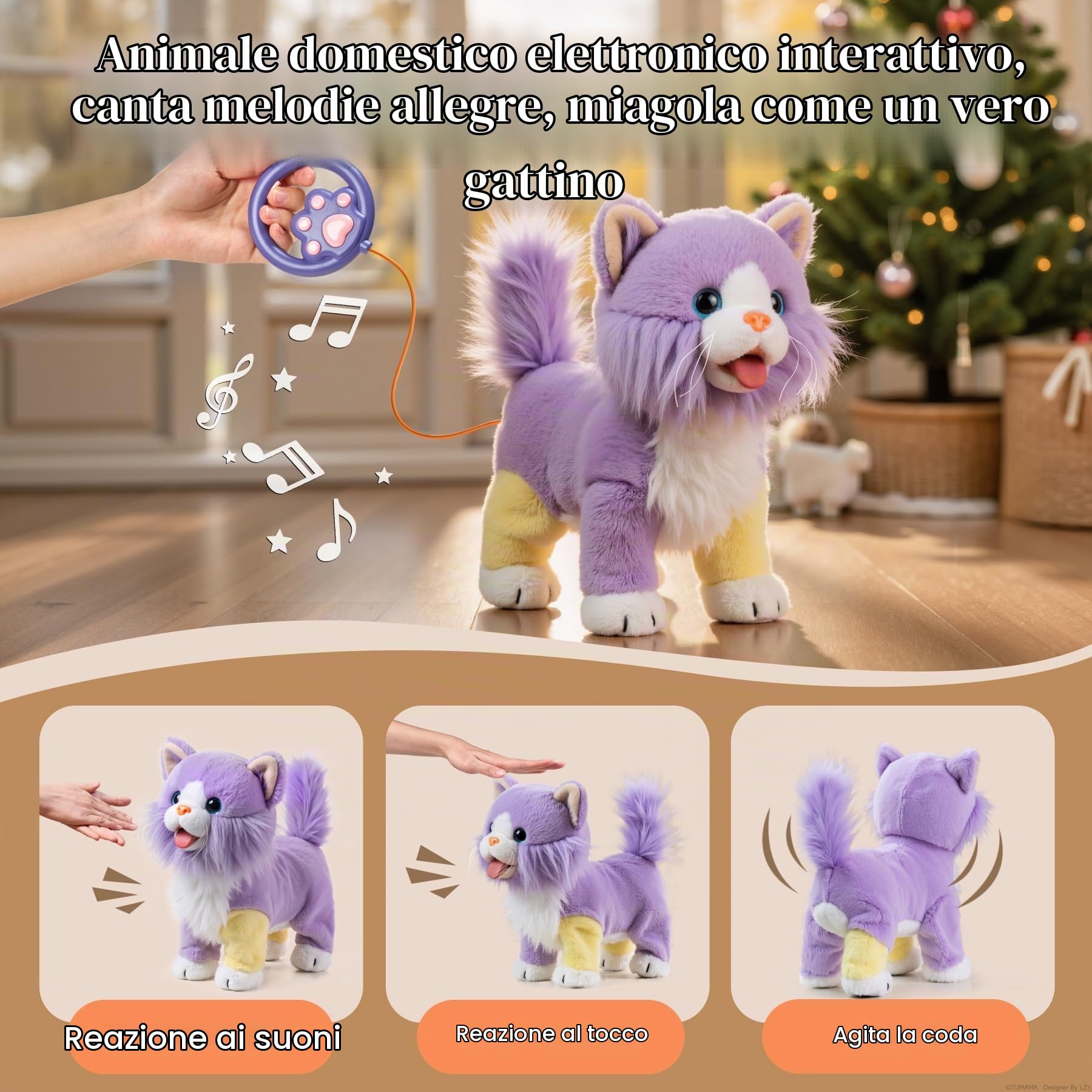 OR OR TU Giocattolo Gatto che Cammina e Miagola per Bambini, Gatto di Peluche Elettronico con Telecomando, Miagola, Muove la Coda e Tira Fuori la Lingua, Gatto Domestico Elettronico Interattivo