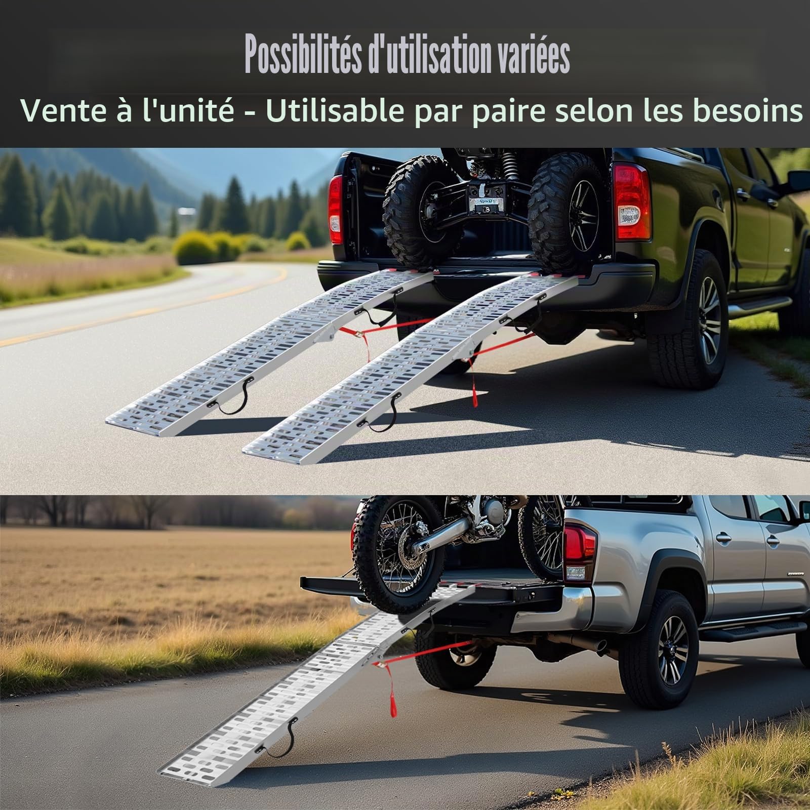 LIEKUMM Rampe de Chargement, 222,5cm Rampe d'accès, Capacité 340kg Rampe de Chargement Moto Pliable en Aluminium, 1 Pièce