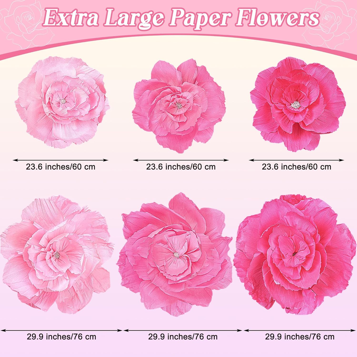 Aneco 6 Pieces Large Paper Artificial Flowers 3D Crepe Tissue Flower Wall Decor for Wedding Birthday Bachelorette Bridal Shower Backdrop Table Centerpieces Party Supplies, Mixed Pink
