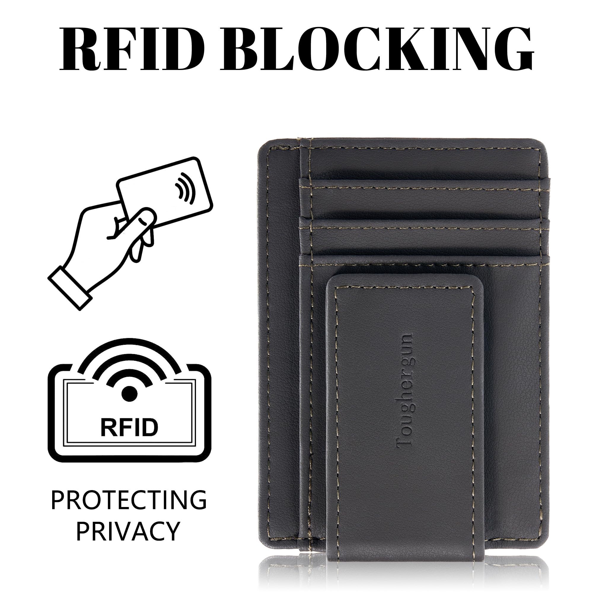 Toughergun Cartera magnética de cuero genuino con cierre RFID, Gris acero, Talla única,