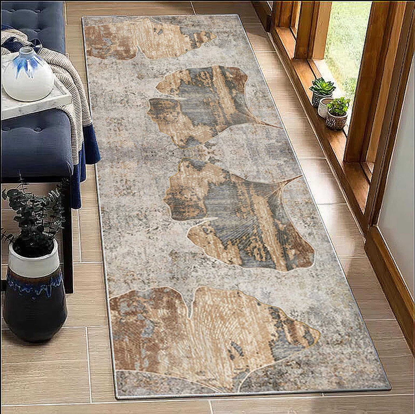 Tappeto Lungo per Cucina e Corridoio Antiscivolo Lavabile Classico Marrone 50X180 cm - Passatoia Ingresso Interno, Soggiorno, Lavanderia - Design Astratto, Pelo Corto, Resistente e Leggero