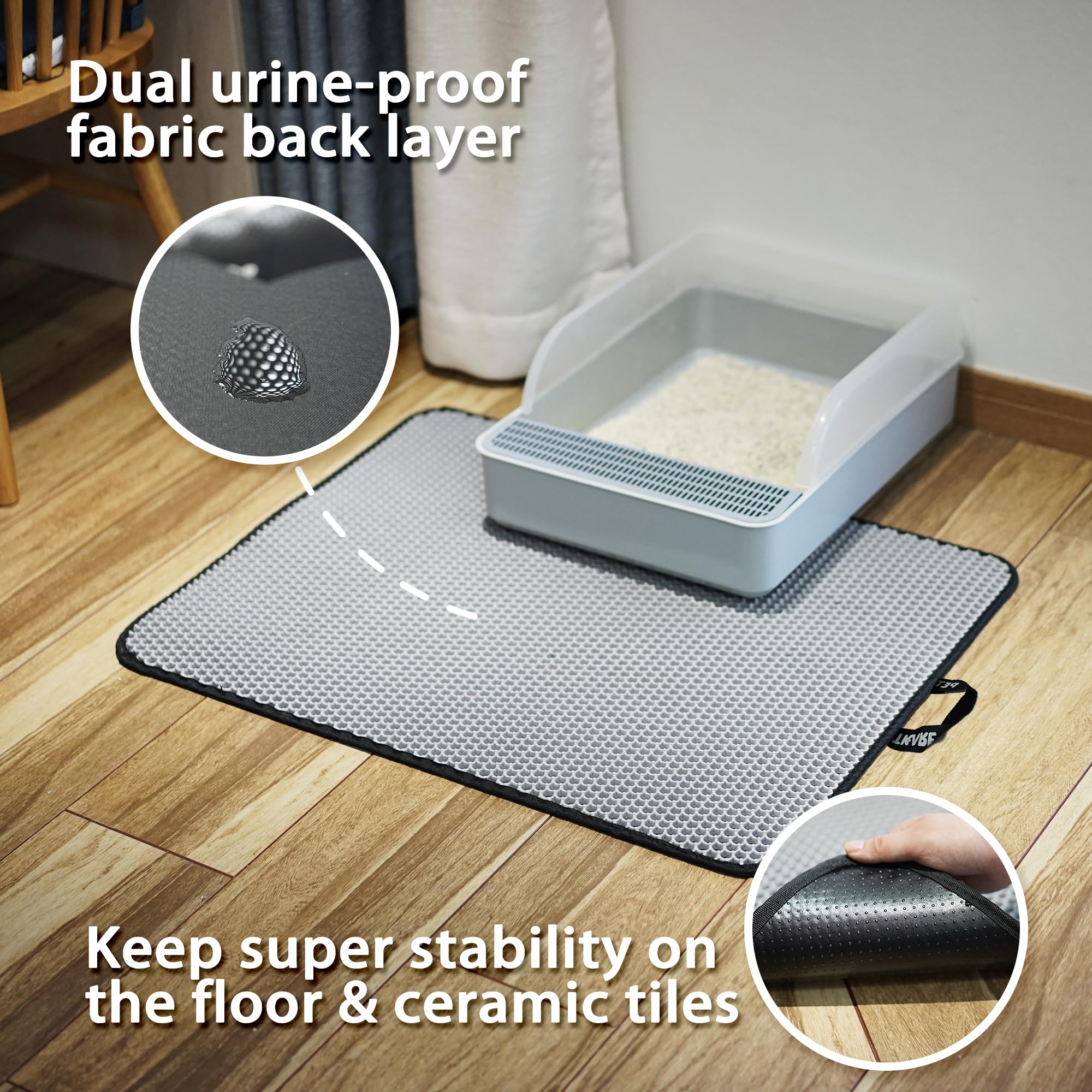 PETKARAY Cat Litter Mat, Litter Box Mat with Hidden Handle, Upgraded Anti-Slip Back Layer, Large Scatter Control and Urine-Proof Litter Trapping Mat for Kitty