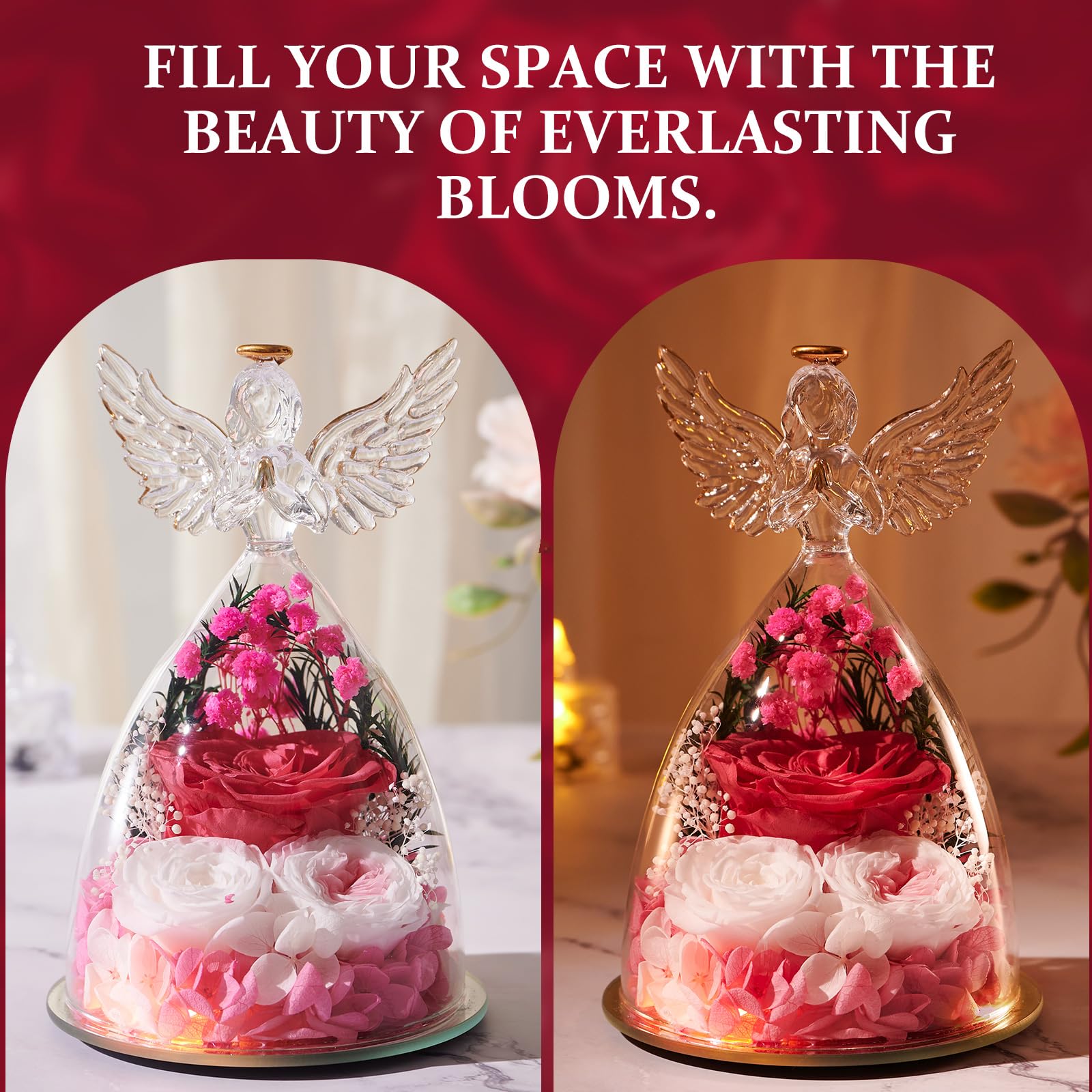 Regalos Originales para Mujer Día de la Madre, Rosa Eterna Flores Preservadas en Ángel Figura, Regalos para Mamá Madre Abuela Esposa Novia, Cumpleaños Navidad Acción de Gracias Aniversario, Rosa