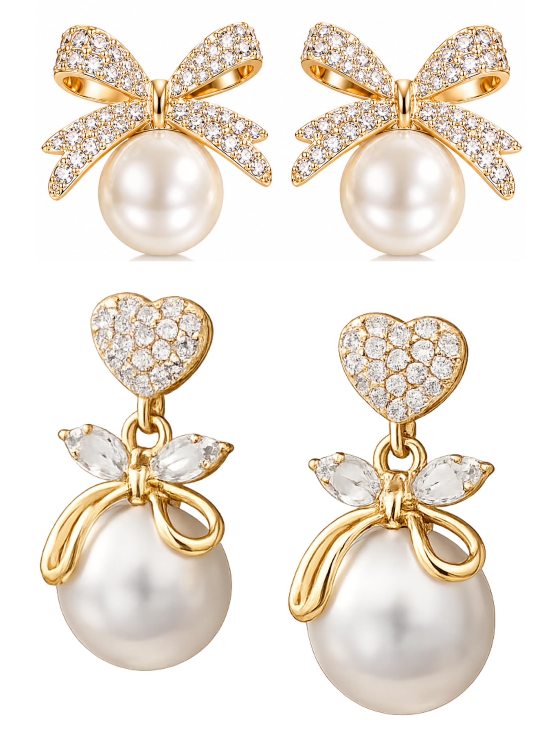 Elegant Pearl Earring Combo | Set of 2 Stylish Crystal Bow and Drop Earring, Earrings set for women, Pearl Earrings for Women Stylish, Stud Earrings, Korean earrings for girls stylish-image-15