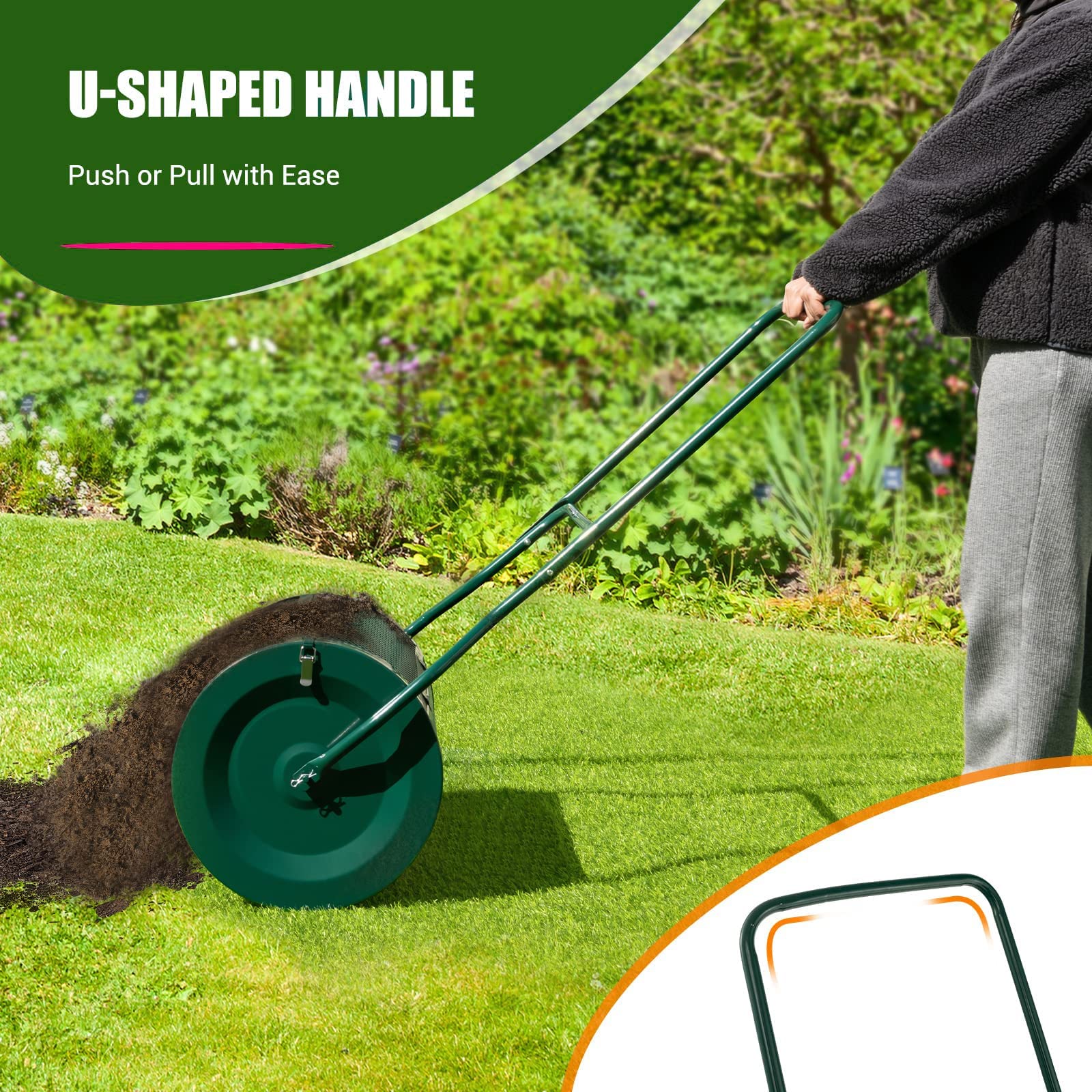 Esparcidor de compost con mango en forma de U Esparcidor de césped y jardín Esparcidor de turba Esparcidor de abono mejorado para césped Esparcidor de abono fertilizante para jardín Esparcidores de