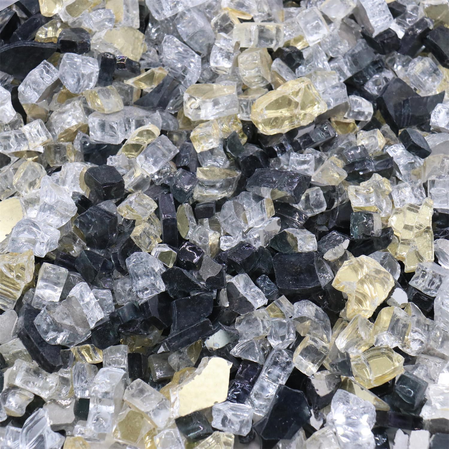 - Fire Glass for Fire Pit - Gold Black Clear- 0.5 Inch 18 lbs - Reflective Tempered Glass Rocks for Natural or Propane Gas Fireplace or Fire Pit (0.5 Inch - Ref. Gold, Black, Clear, 18.00, Pounds)…