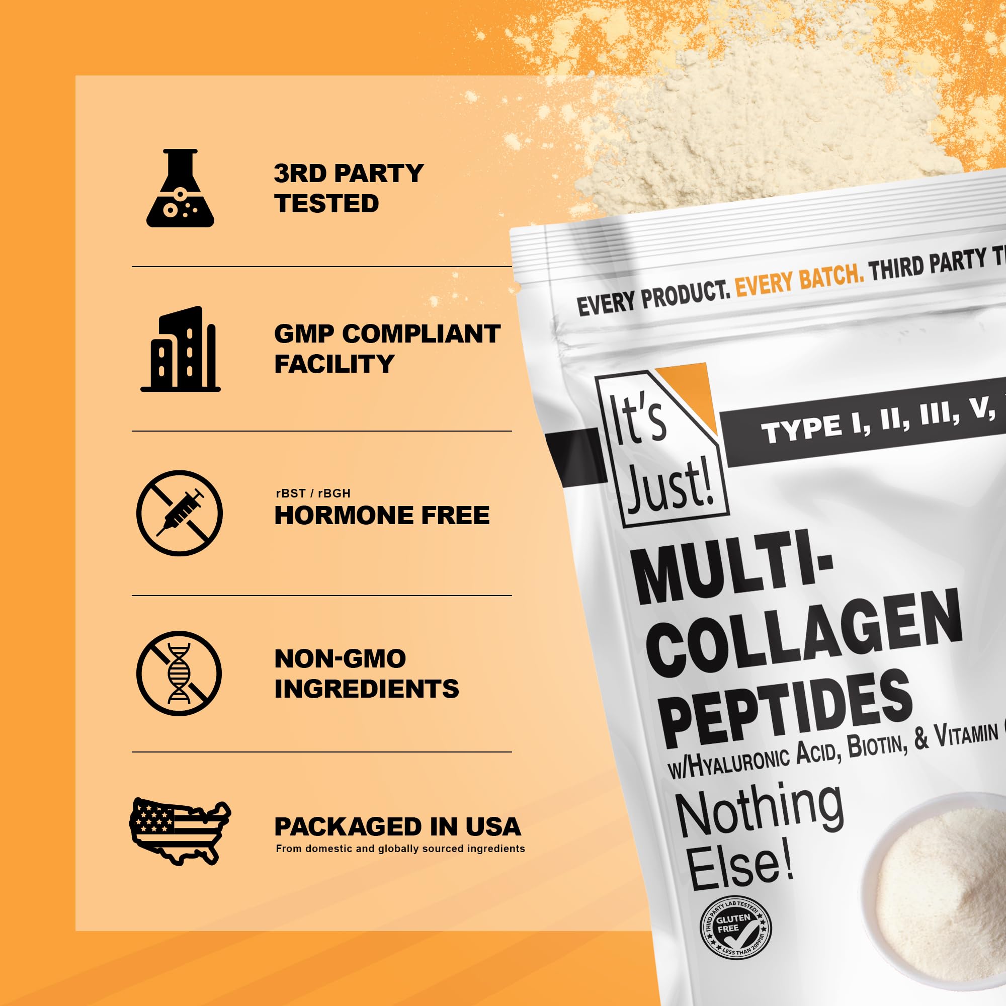 It's Just! - Multi-Collagen Peptides w/VIT C, Biotin, Hyaluronic Acid, 20oz — Amazon image 4