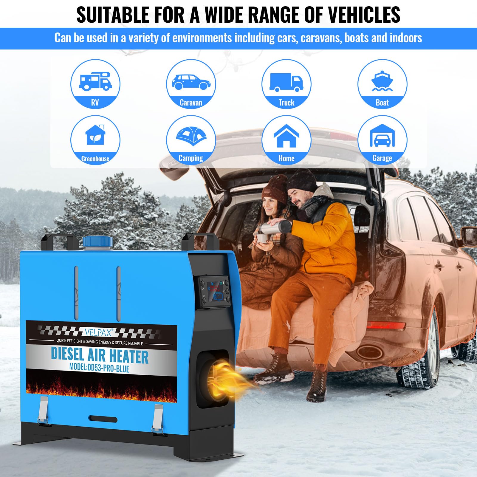 Riscaldatore diesel tutto in uno, riscaldatore ad aria diesel con telecomando e schermo LCD, riscaldatore di parcheggio a riscaldamento rapido a basso rumore, riscaldatore diesel portatile per camion