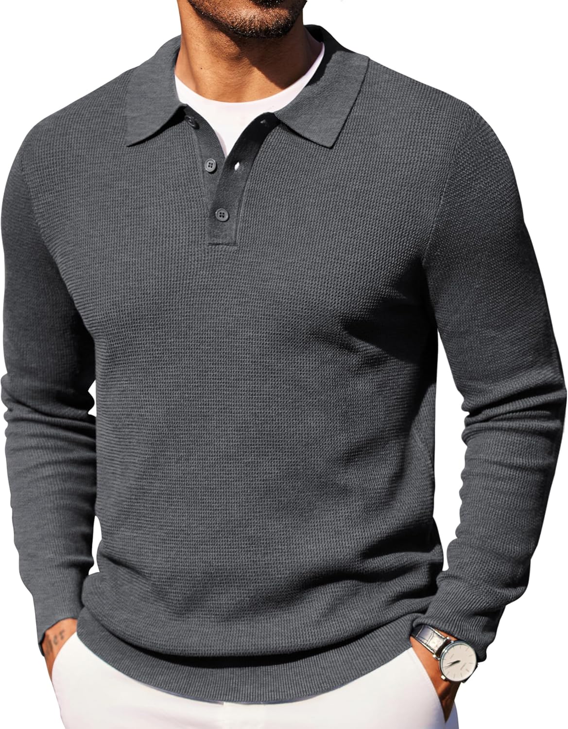 COOFANDY Men's Knit Polo Long Sleeve Sweaters Collared Polo Sweater Casual Dress Pullover Fashion Golf Sweaters