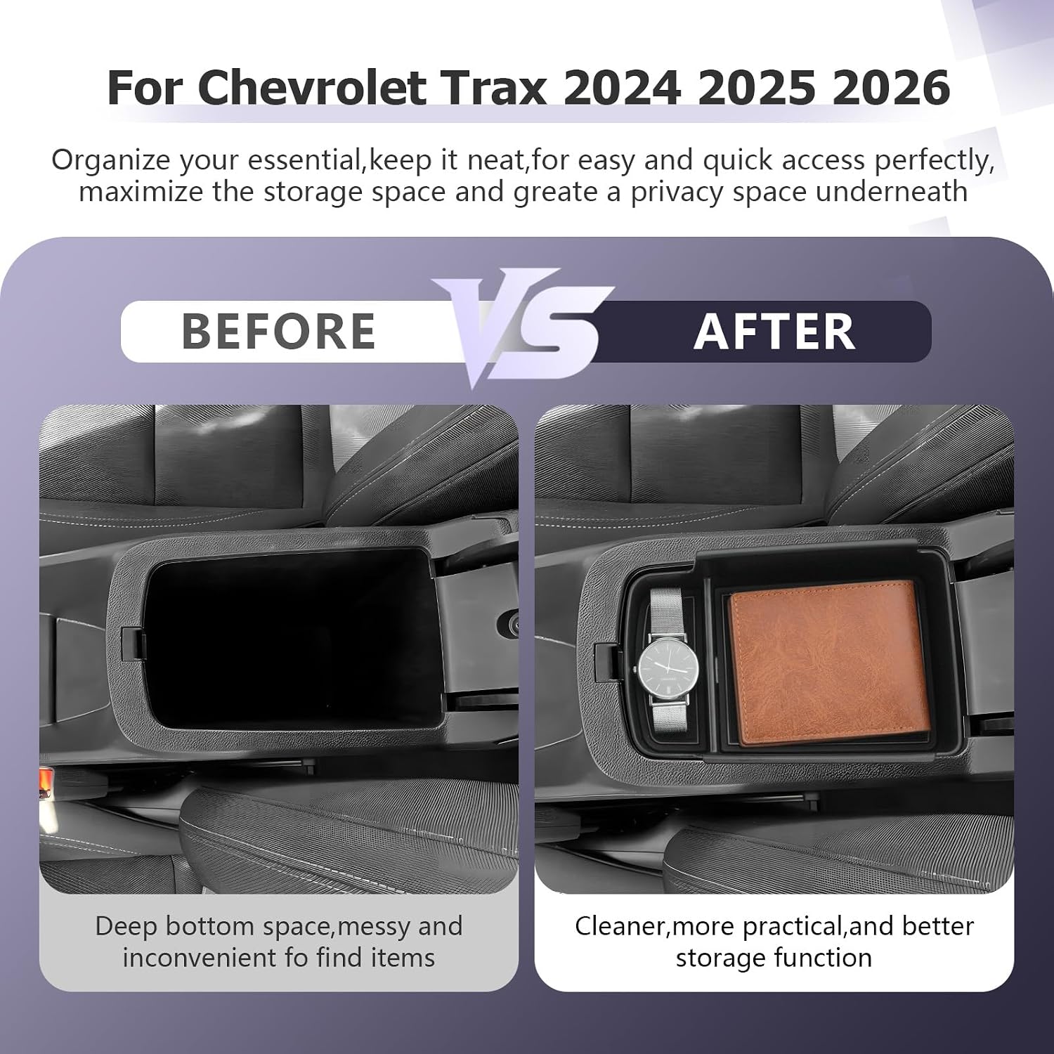 LUWU 2026 Trax Accessories Center Console Organizer Compatible with Trax Accessories 2024 2025 2026 Armrest Storage Box Organizer Tray Insert Tray Phone Holder Coins Box ABS Material, Black image 2