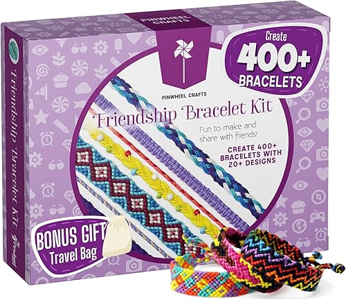 Kit de Pulsera de Amistad de Pinwheel Crafts – Kit de Fabricación de Pulsera de Hilo DIY para Niñas de 8 a 12 años – 100 Hilos, Cuentas de