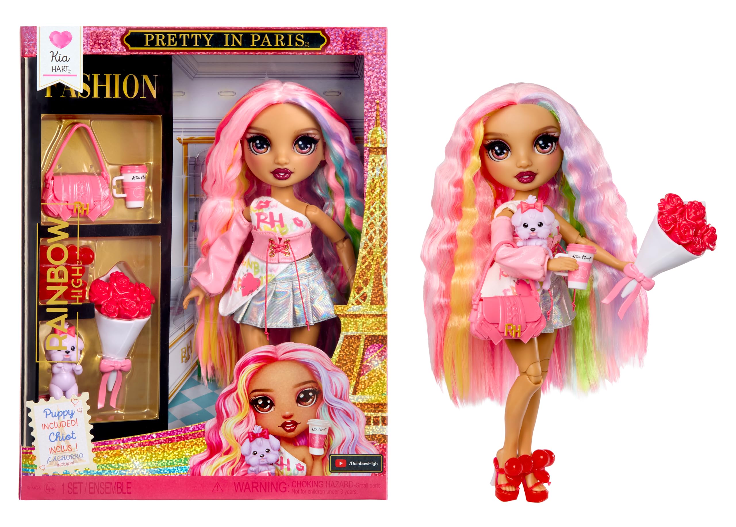 Rainbow High Pretty in Paris Fashion Doll - Kia Hart - Soft Pink 28 cm Fashion Doll with Puppy, Handbag and Accessories, Play, Posable, Collectable, For Children Ages 4 to 12+