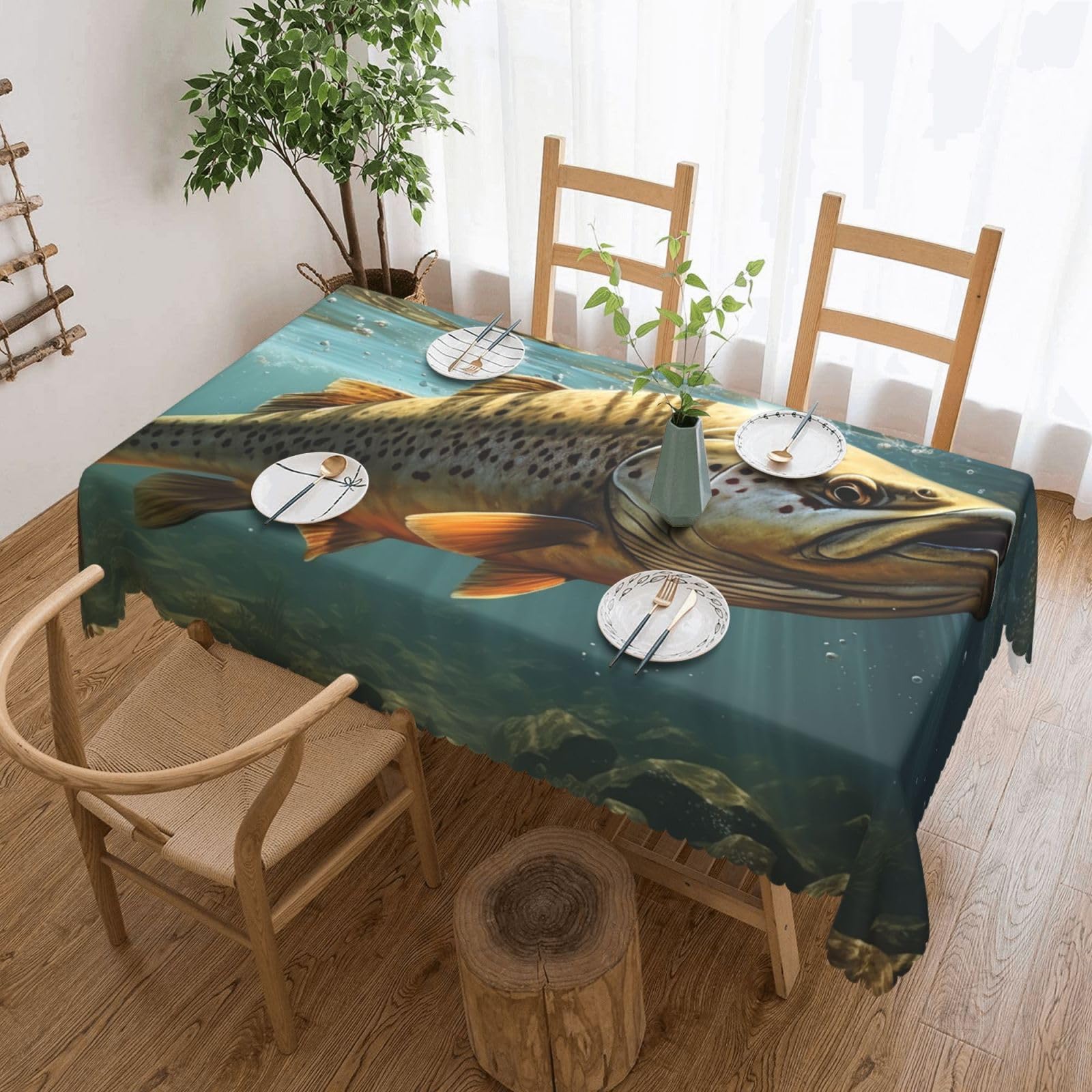 Fodpand Black Fish Tablecloths For Rectangle Tables 72 X 54 Inches - Reusable And Washable Table Clothes Decorative Table Cover For Dining Tables, Buffet Parties, Wrinkle Resistant