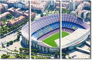 3 Pieces Canvas Wall Art Camp Nou Picture Football Stadium Paintings for Home Decorations Barcelona Sports Artwork Stretched Canvas Prints Animal Posters Framed Ready to Hang, 60" Wx40 H