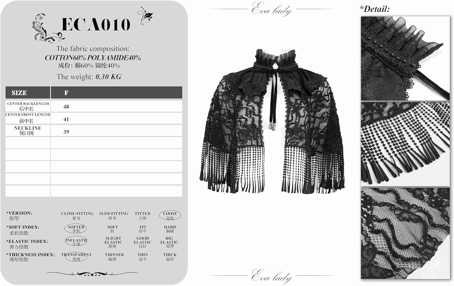 Gothic Lace Fringe Cape Shawl Perfect for Halloween Cosplay Gothic Style Black
