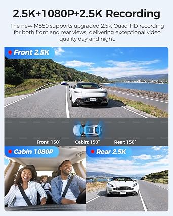 AZDOME M550 3 Channel Dash Cam with 3-Lead Type-C USB Hardwire Kit (JYX05)