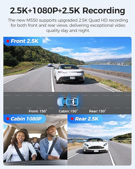 AZDOME M550 3 Channel Dash Cam with 3-Lead Type-C USB Hardwire Kit (JYX05)