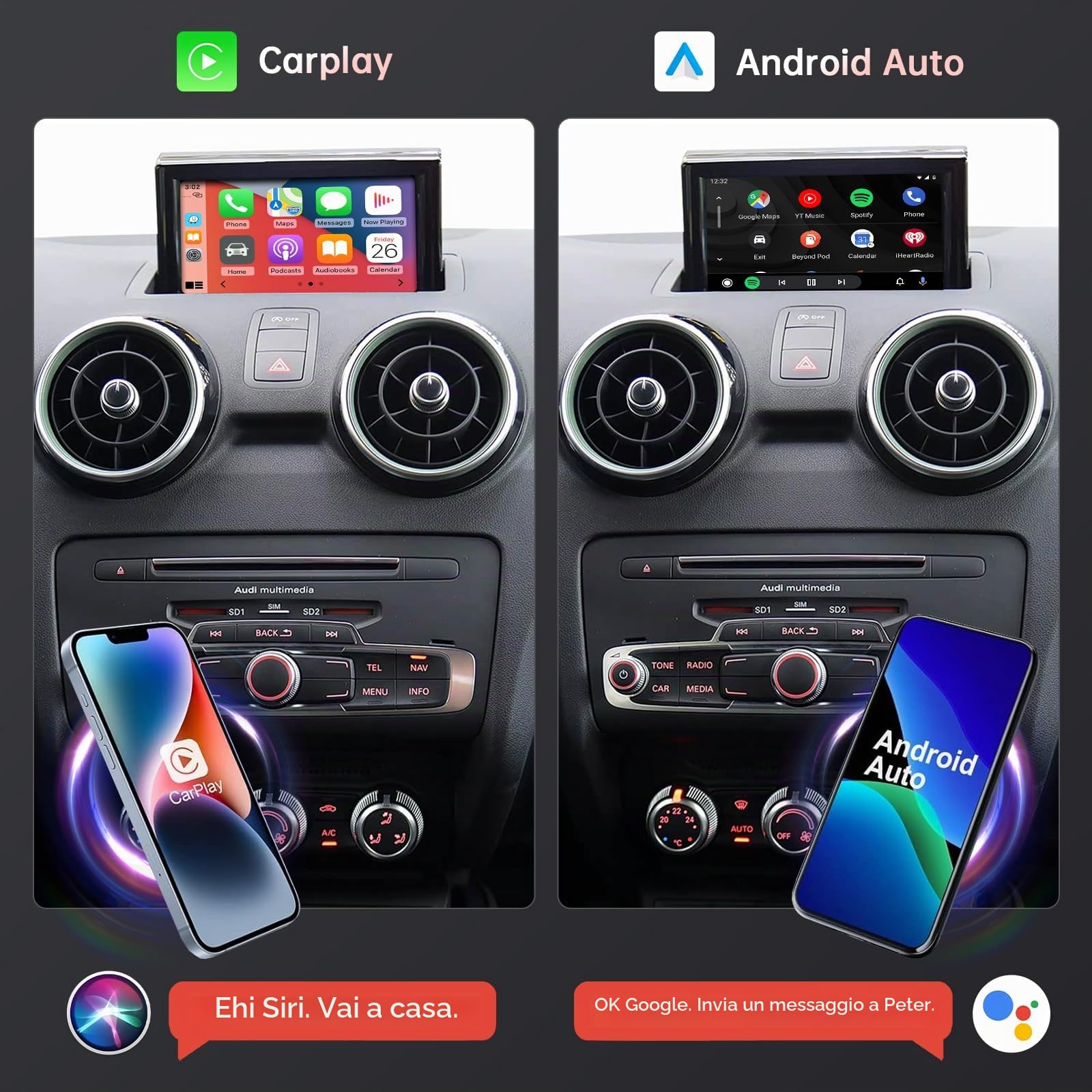 Road Top Modulo Adattatore CarPlay Wireless per Audi A1 2014-2018 | con RMC, Carplay Decoder Retrofit Kit, compatibile con Apple CarPlay senza fili, Android Auto, MirrorLink, Navigazione