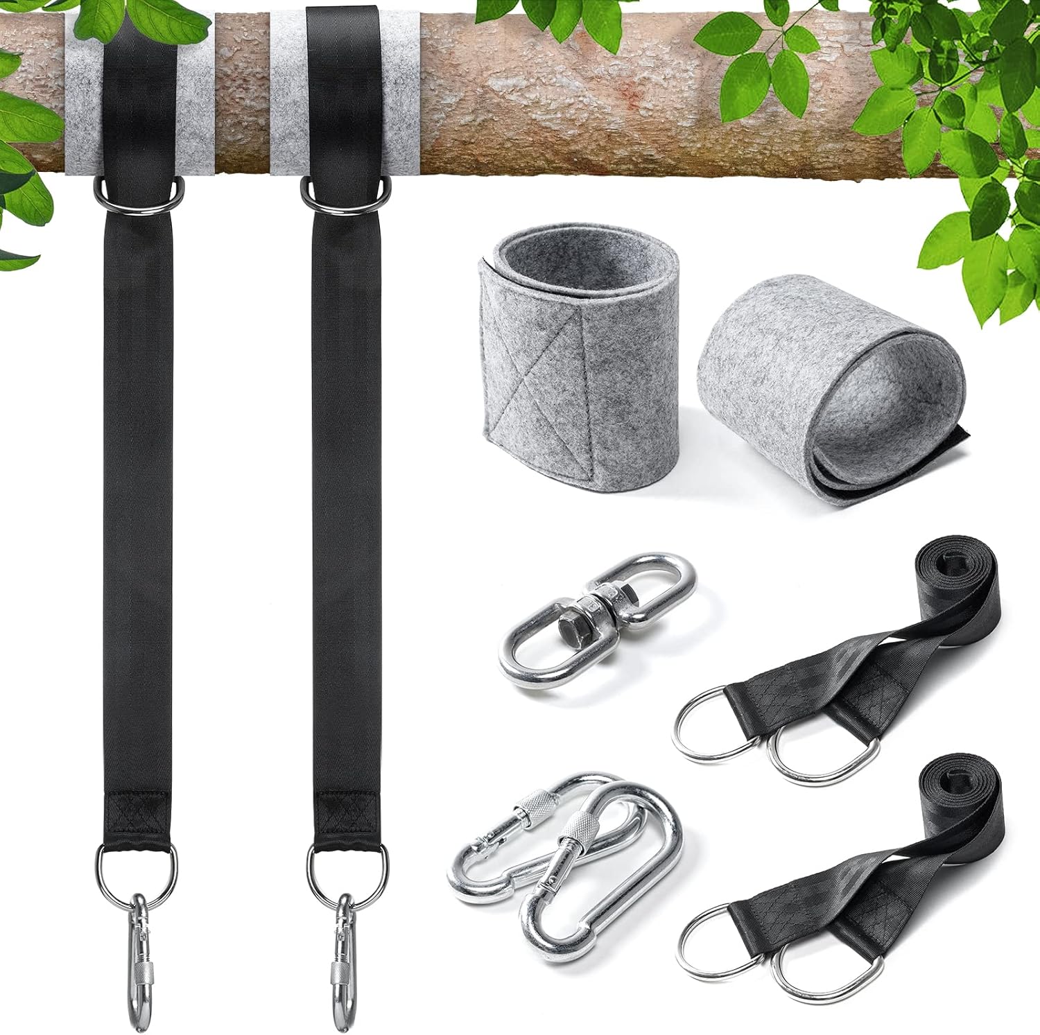 Homde Tree Swing Strap 2200lbs with Tree Protectors 2pcs 5ft Extra Long Hammock Straps with Carabiners Swivel Carry Pouch for Tire Swing, Saucer Swing & Hammock : Patio, Lawn & Garden