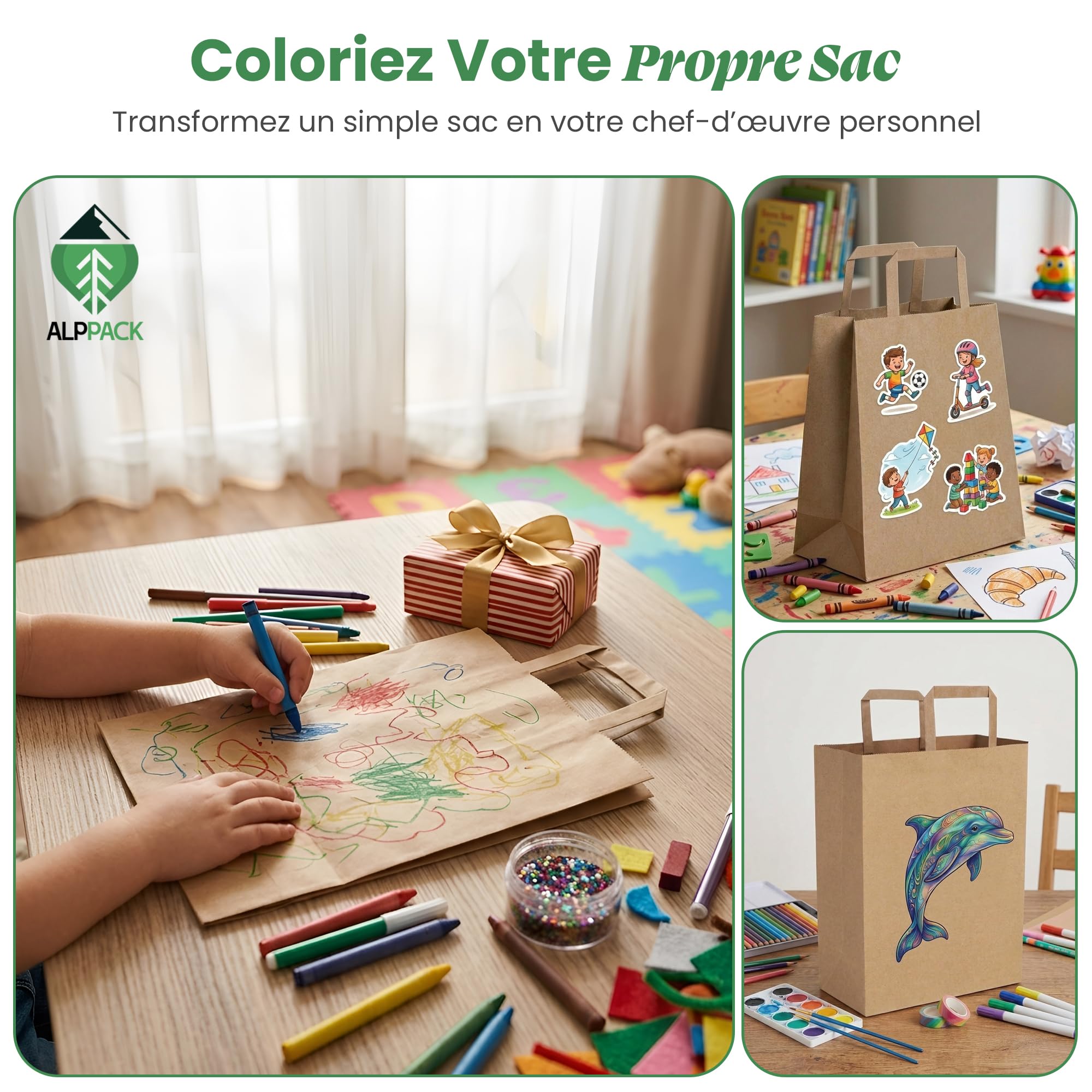 Bolsa Kraft con asas - 250 bolsas de papel Kraft 22 + 10 x 28 cm - Bolsa de regalo resistente para cumpleaños, Navidad y Pascua - Papel Kraft reciclable para tienda y embalaje