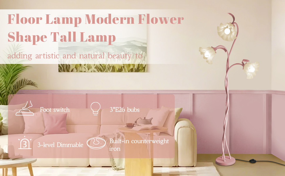 Image of Flower Standing Lamp for Bedroom, Cute Corner Floor Lamp with Flexible Gooseneck,3 Light Floor Reading Lamp with 3 Color Temperatures, Bulbs Included, LED Tall floor Lamp for Living Room Corner(Green)