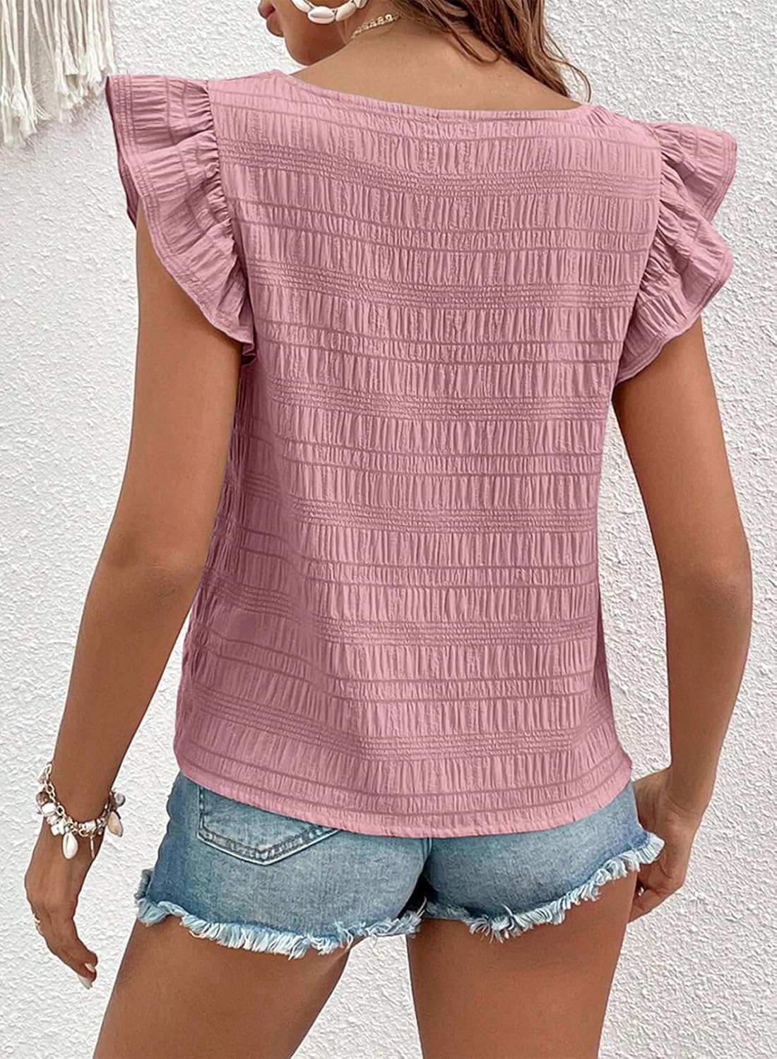 SHEWIN Women's Casual Summer Square Neck Tank Tops Sleeveless Ruffle Chiffon Blouses Top Shirts - Image 3