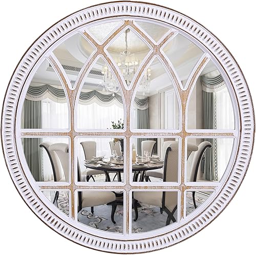 Miniatura 11 de Espejos redondos de madera para decoración de pared, espejo decorativo rústico de 30 pulgadas para baño, sala de estar, vestíbulo, entrada, Redondo