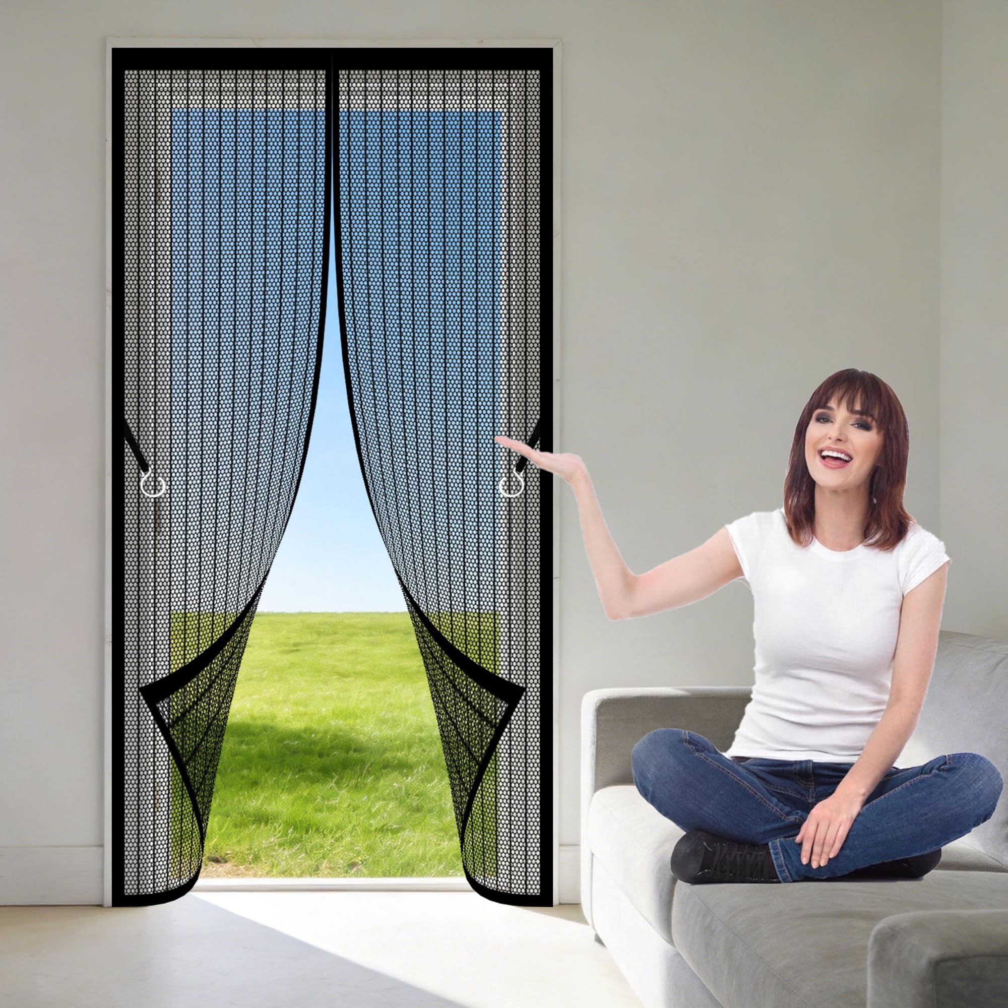 Magnetic Door Screen 129 x 188 cm Self Sealing Anti Mosquito Or Anti Pest Magnetic Soft Door Keeps Bugs Out for Home, Bedroom, Living Room, Kitchen, Patio, Black