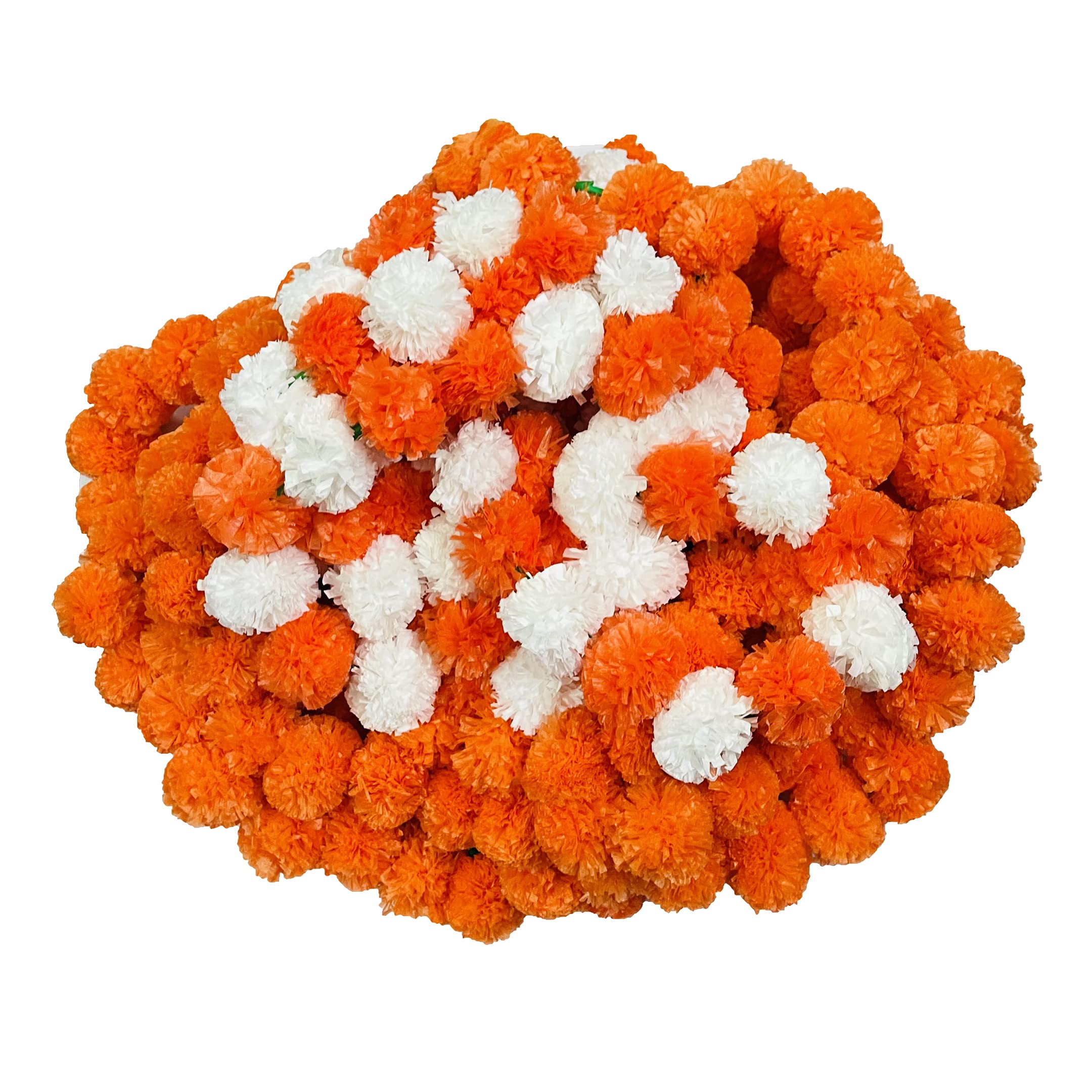 SAHAYA 10 pcs Orange White Mix Artificial Marigold Flowers Garlands,Approx 4.8 Ft