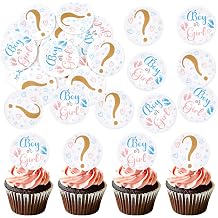 40Pcs Edible Boy or Girl Cupcake Toppers Edible Circle Gender Reveal Cupcake Picks for Baby Shower New Born Baby Birthday Party Pink or Blue Girl or Boy Party Decorations