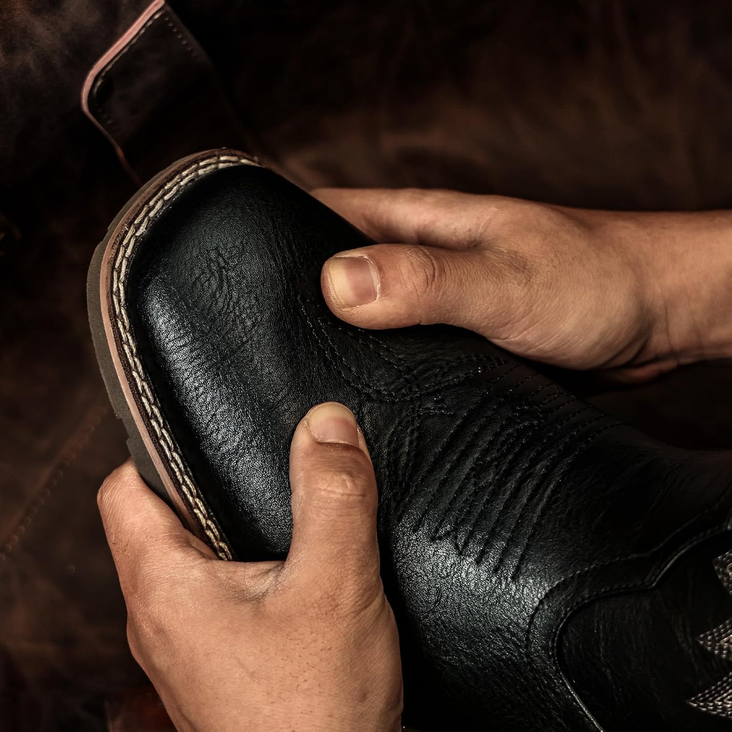 Lumeheel Cowboy Boots for Men - Western Men's Boots with Classic Embroidered, Slip on Square Toe Boots, Slip Resistant Country Boots Chunky Heel Ankle, Durable Short Boots for Spring Fall - Image 2