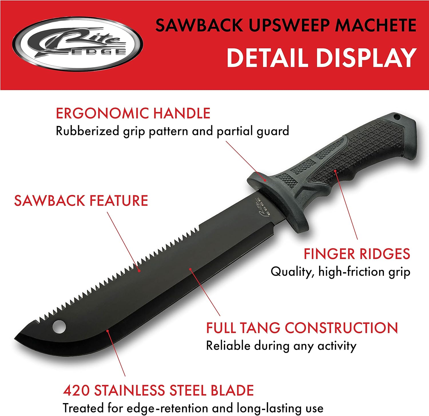 SZCO Full Tang Hunting Knife 15.25 Inch - Slate Machete Camping Knifes with Rubberized Handle, Stainless Steel Blade & Sheath - Pocket Knife for Hunting & Camping - Knives for Men