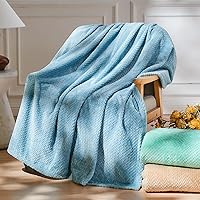 Vista 2 de NEWCOSPLAY Super Soft Throw Blanket Light Blue Premium Silky Flannel Fleece Leaves Pattern Lightweight Bed Blanket All Season Use